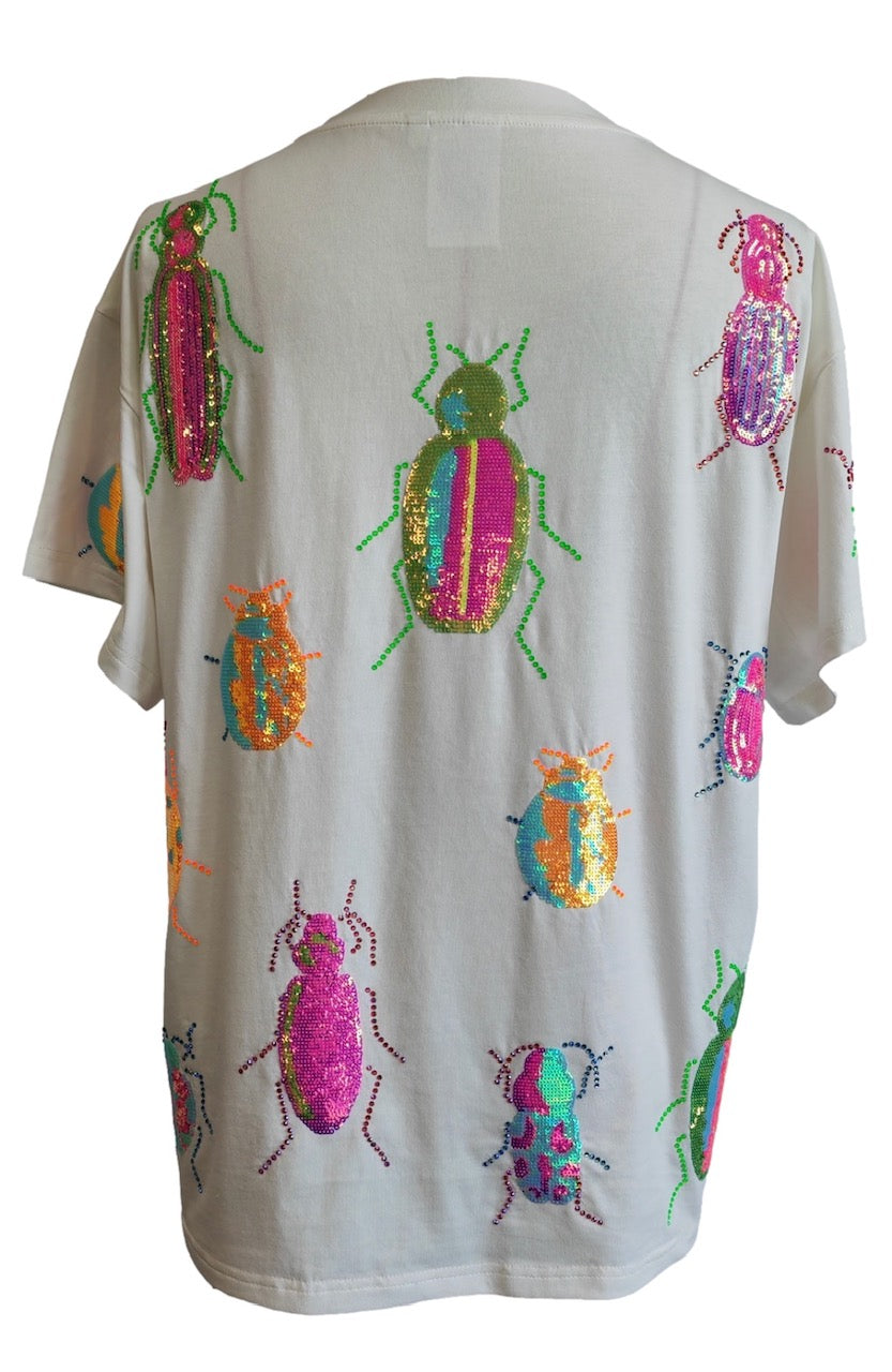 Queen of Sparkles White Scattered Neon Beetle Tee