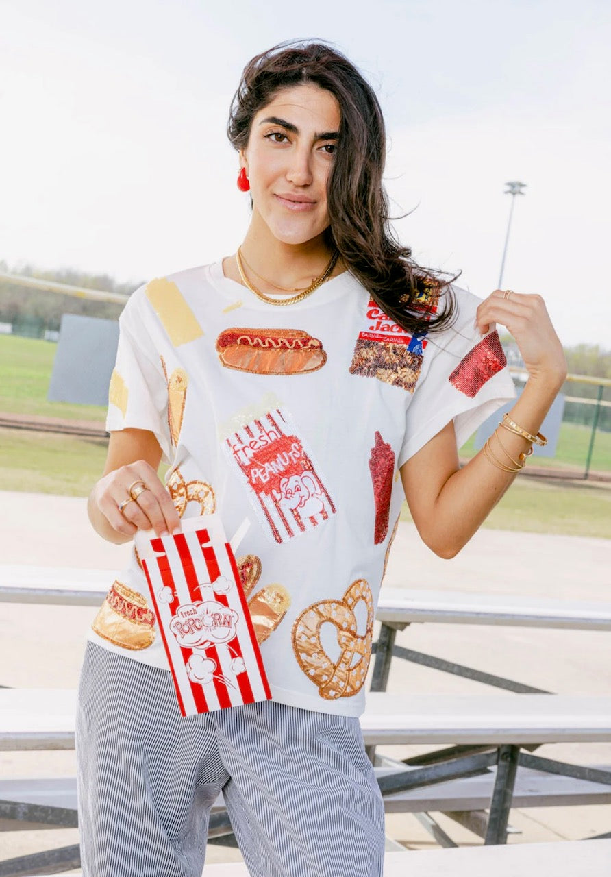 White Multi Ballpark Food Tee