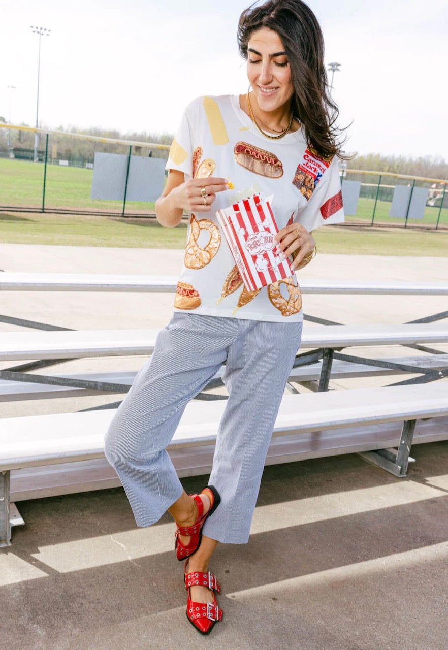 White Multi Ballpark Food Tee