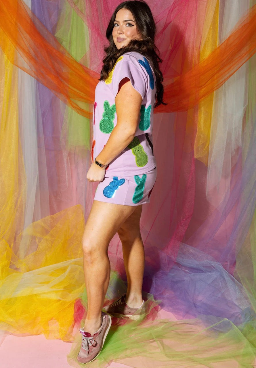 Queen of Sparkles Lavender Multi Peeps Short