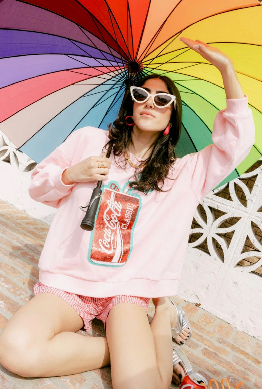 Queen of Sparkles Light Pink Butterfly & Coke Can Sweatshirt