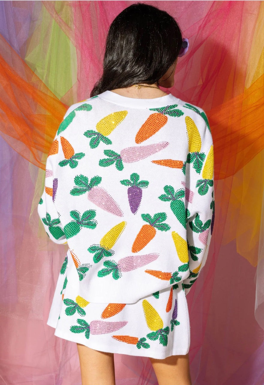 Queen of Sparkles White Multi Carrot Cardigan