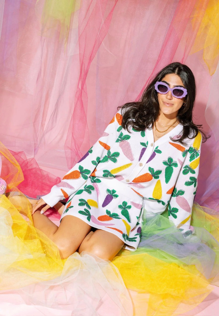 Queen of Sparkles White Multi Carrot Cardigan