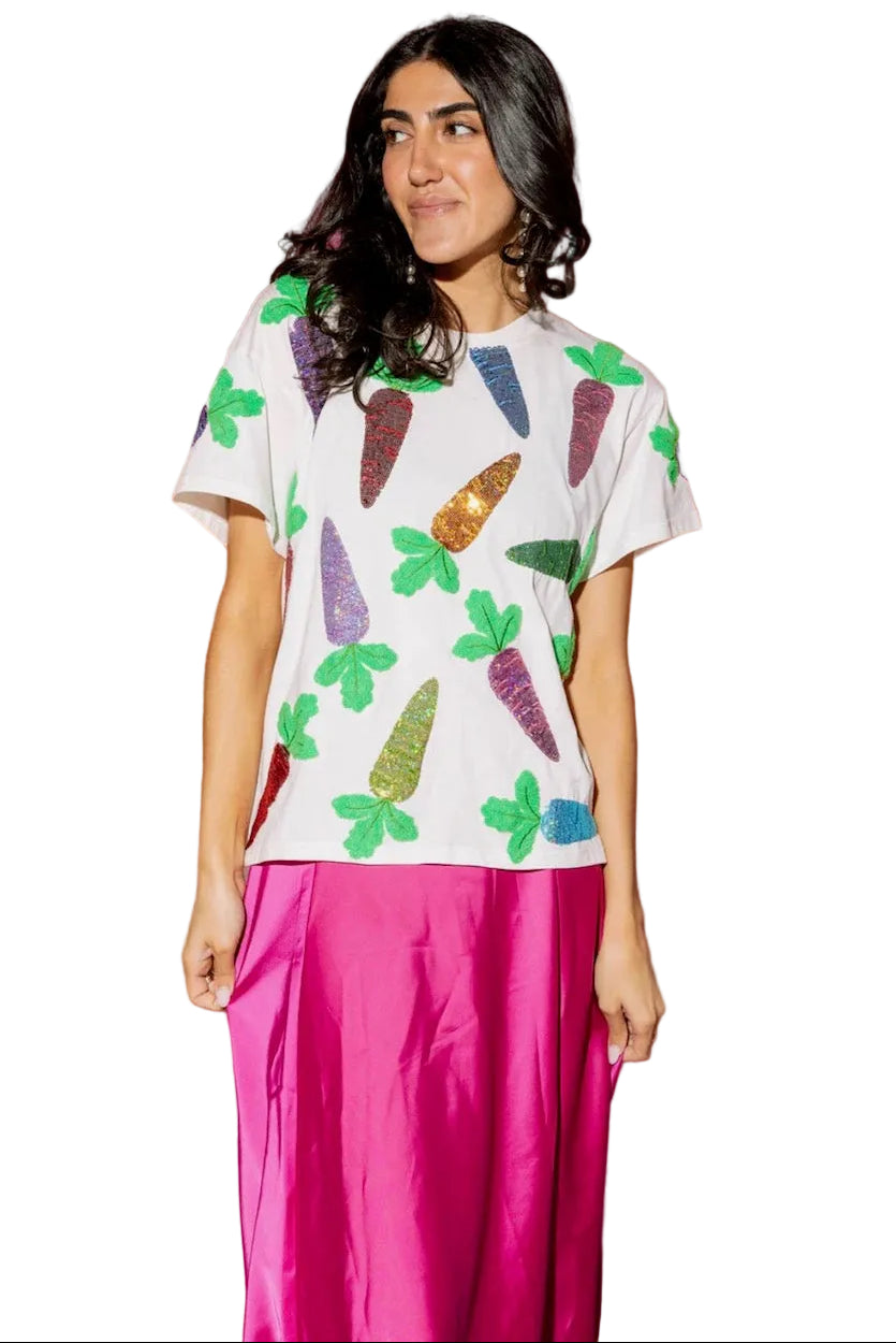 Queen of Sparkles White Multi Carrot Tee