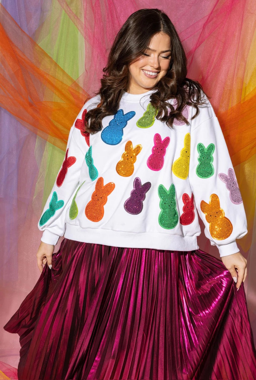 Queen of Sparkles White Multi Peeps Sweatshirt