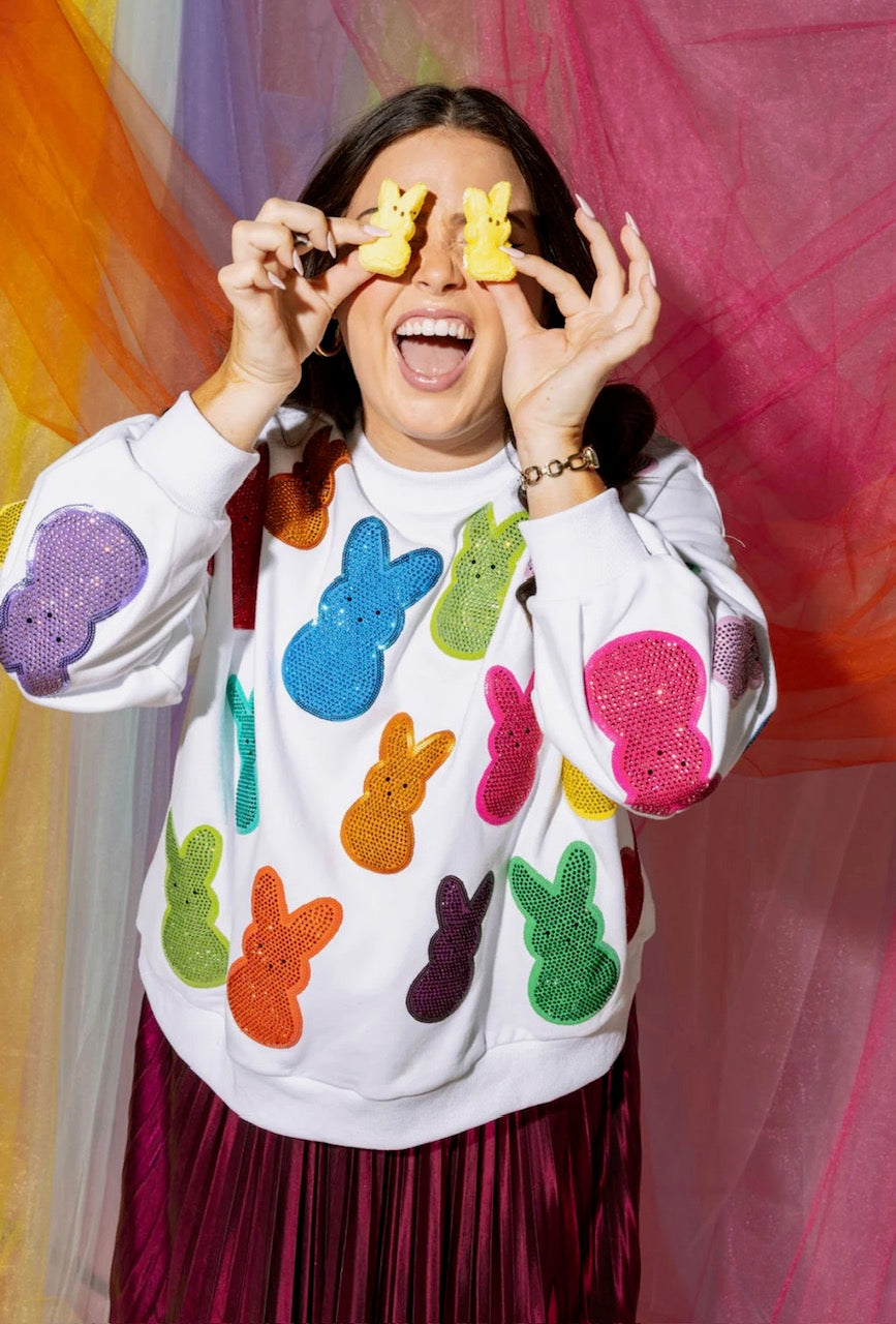 Queen of Sparkles White Multi Peeps Sweatshirt