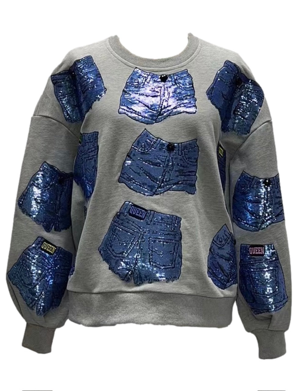 Queen of Sparkles Grey Queen of Denim Shorts Sweatshirt