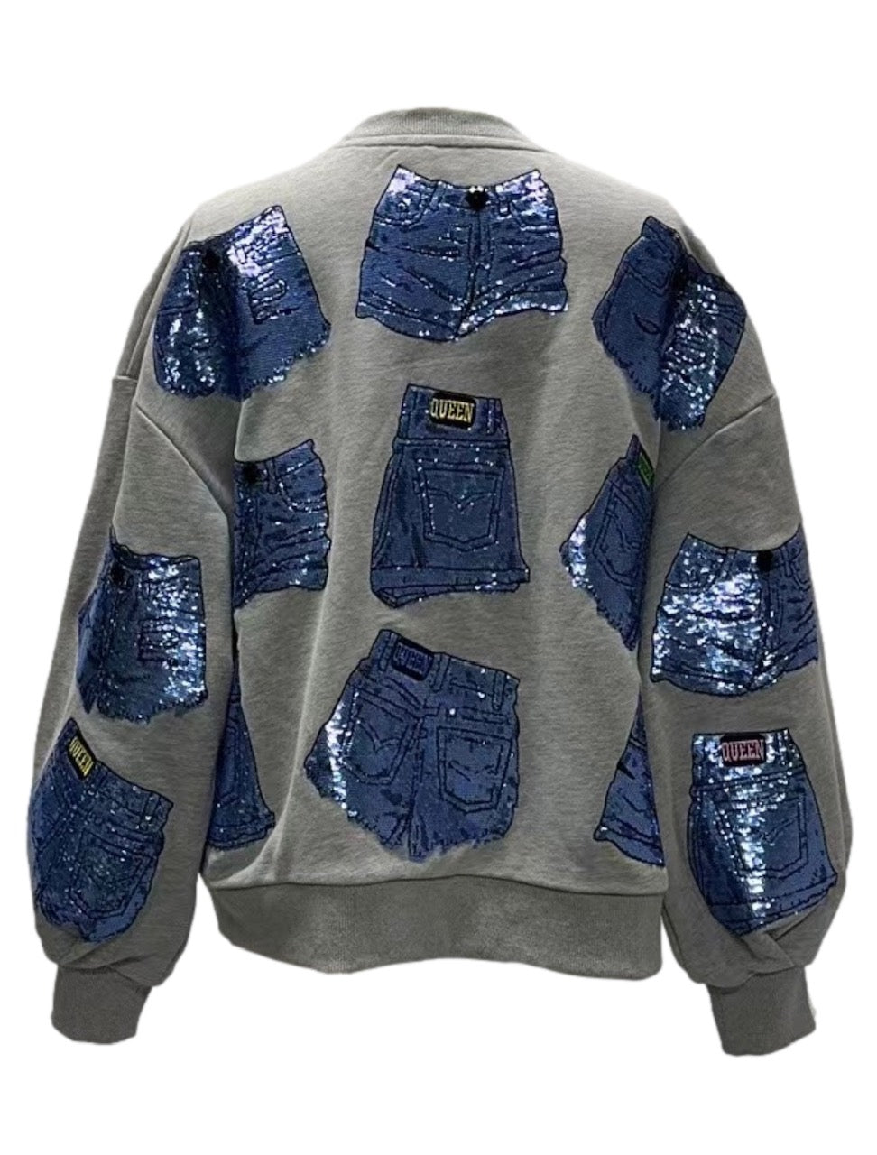 Queen of Sparkles Grey Queen of Denim Shorts Sweatshirt