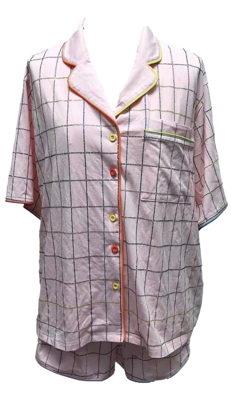 Queen of Sparkles Light Pink Rhinestone Plaid Pajamas Set