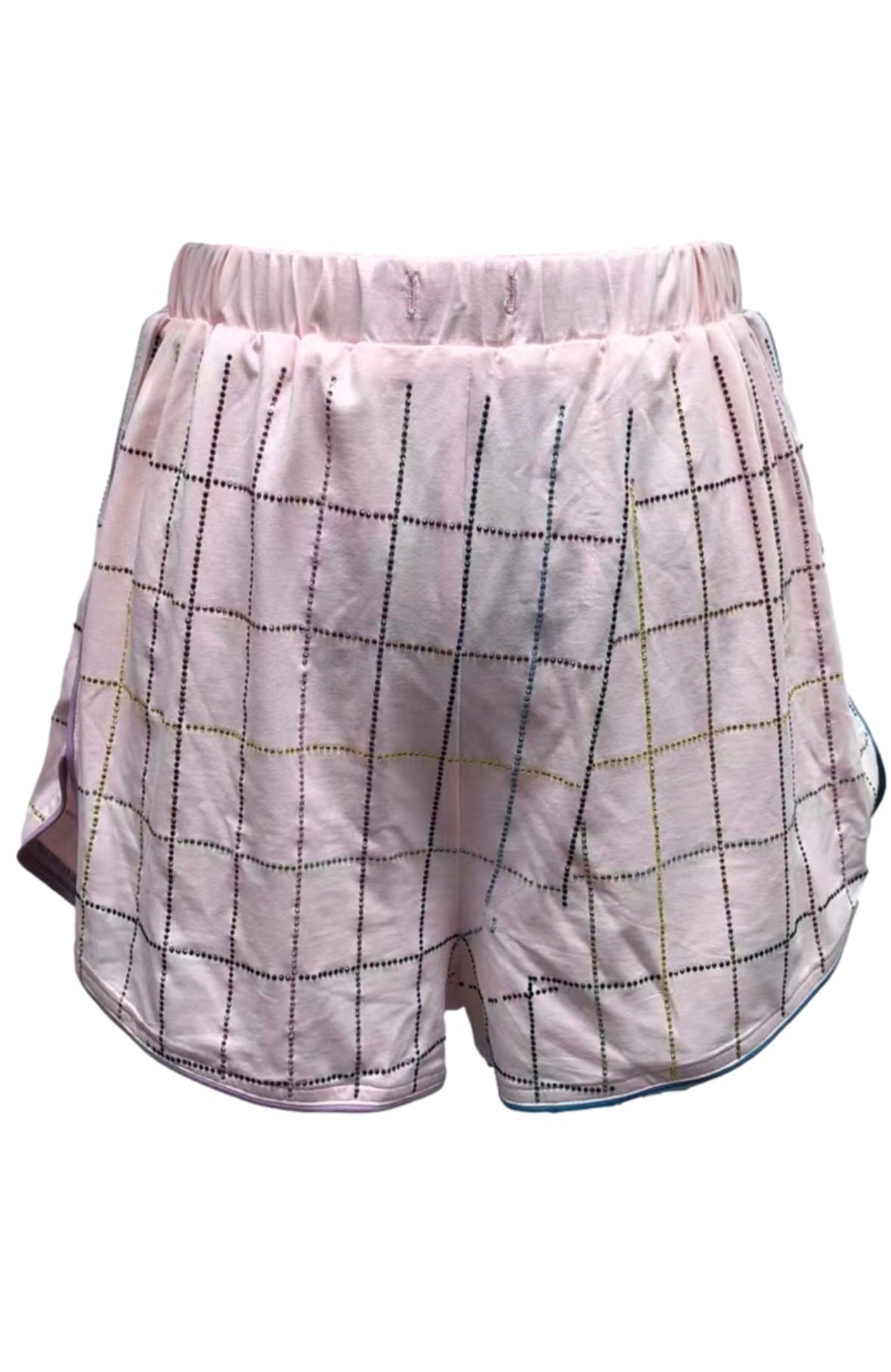 Queen of Sparkles Light Pink Rhinestone Plaid Pajamas Set