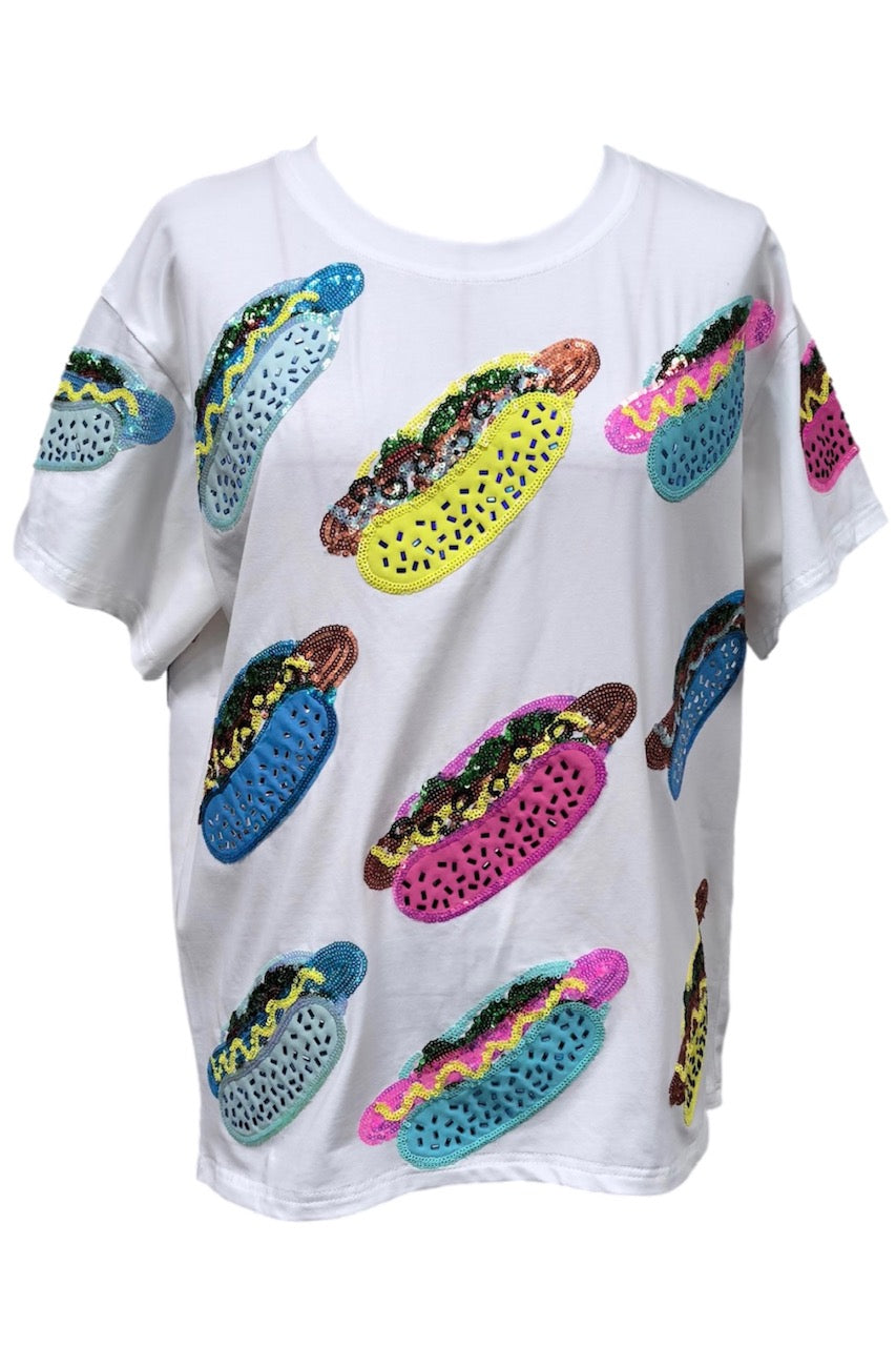 Queen of Sparkles Scattered Multi Colored Hot Dog Tee