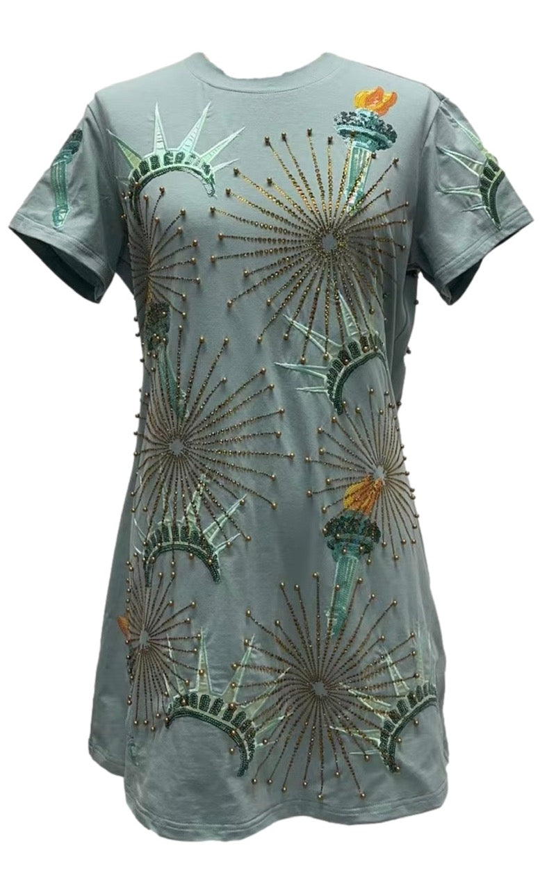 Queen of Sparkles Mint Statue of Liberty Icon Tee Dress
