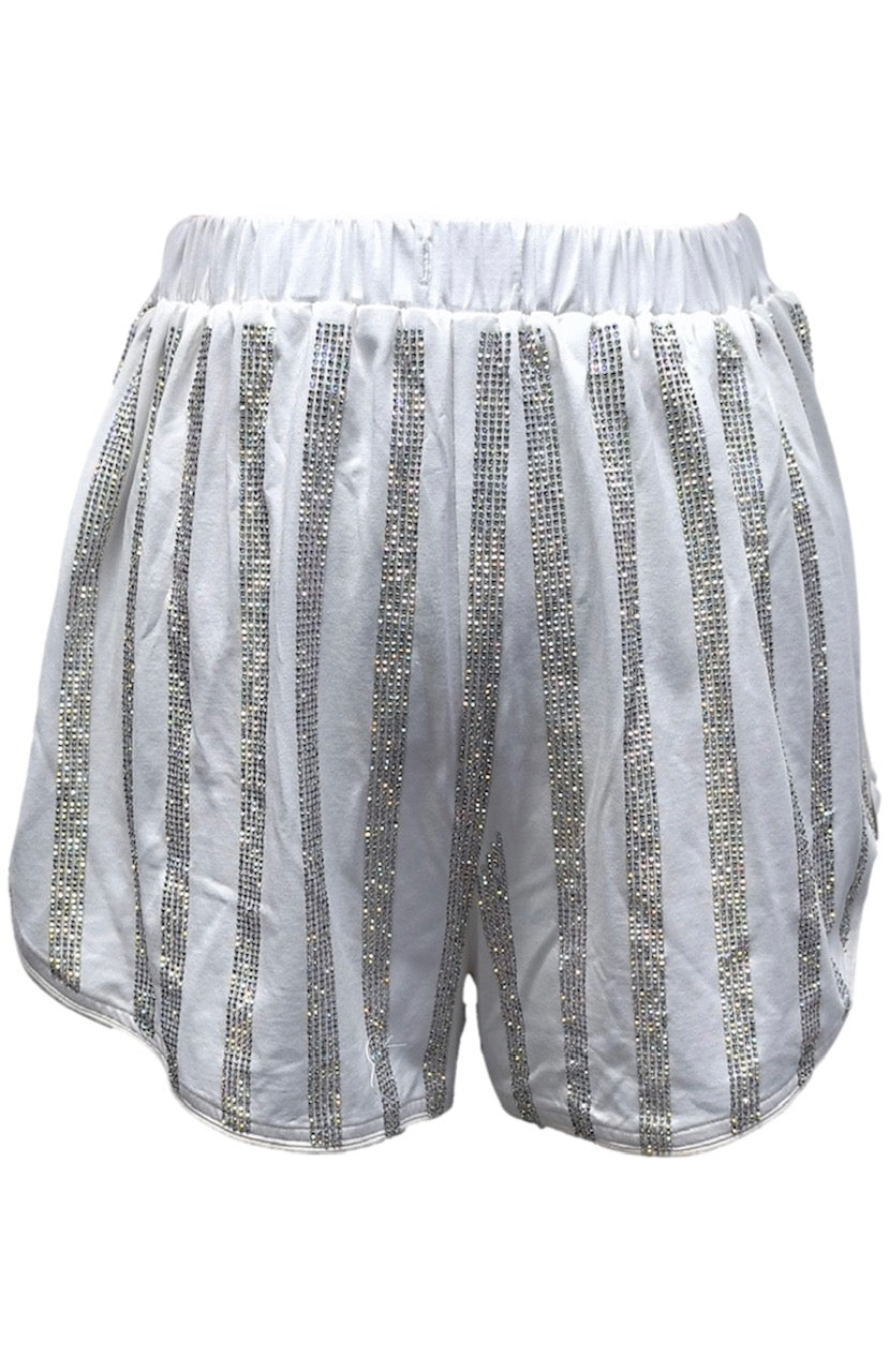 Queen of Sparkles White Rhinestone Stripe Pajamas Set