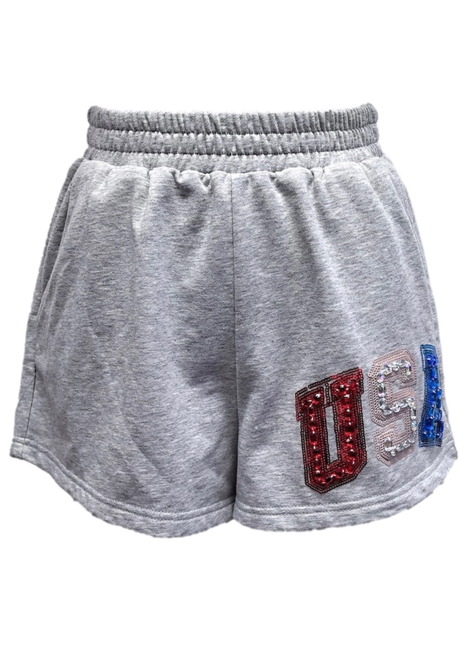 Queen of Sparkles Grey Beaded USA Short