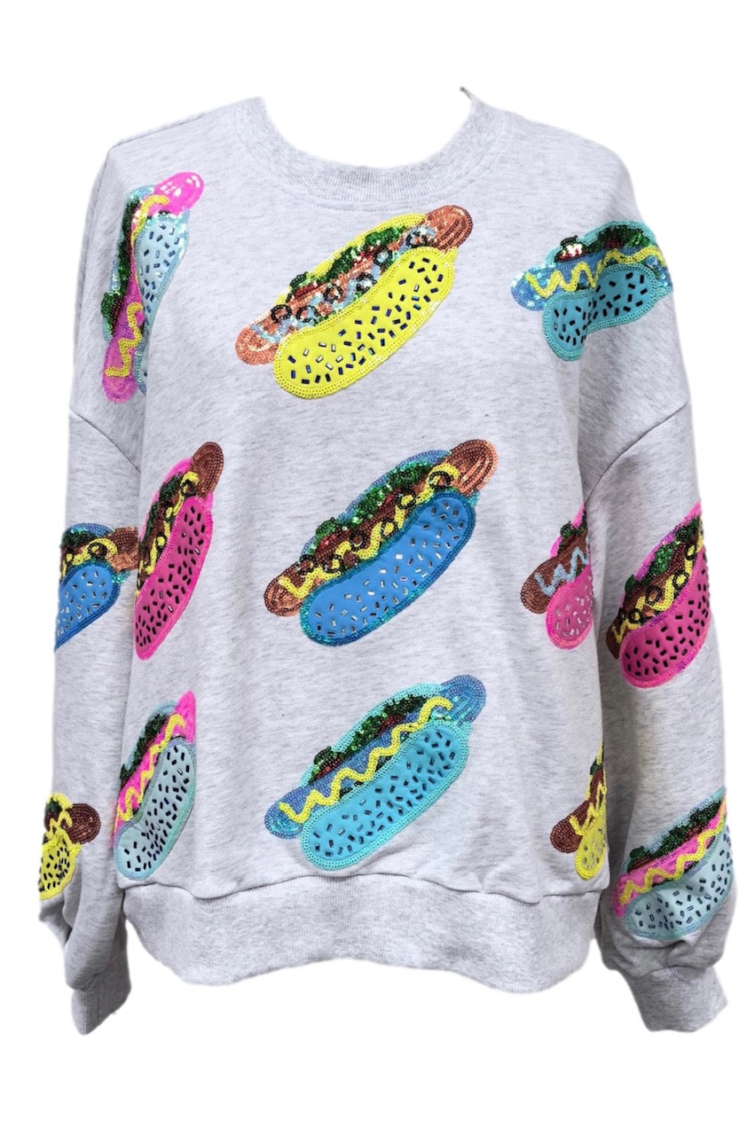 Queen of Sparkles Grey Multi Hot Dog Sweatshirt