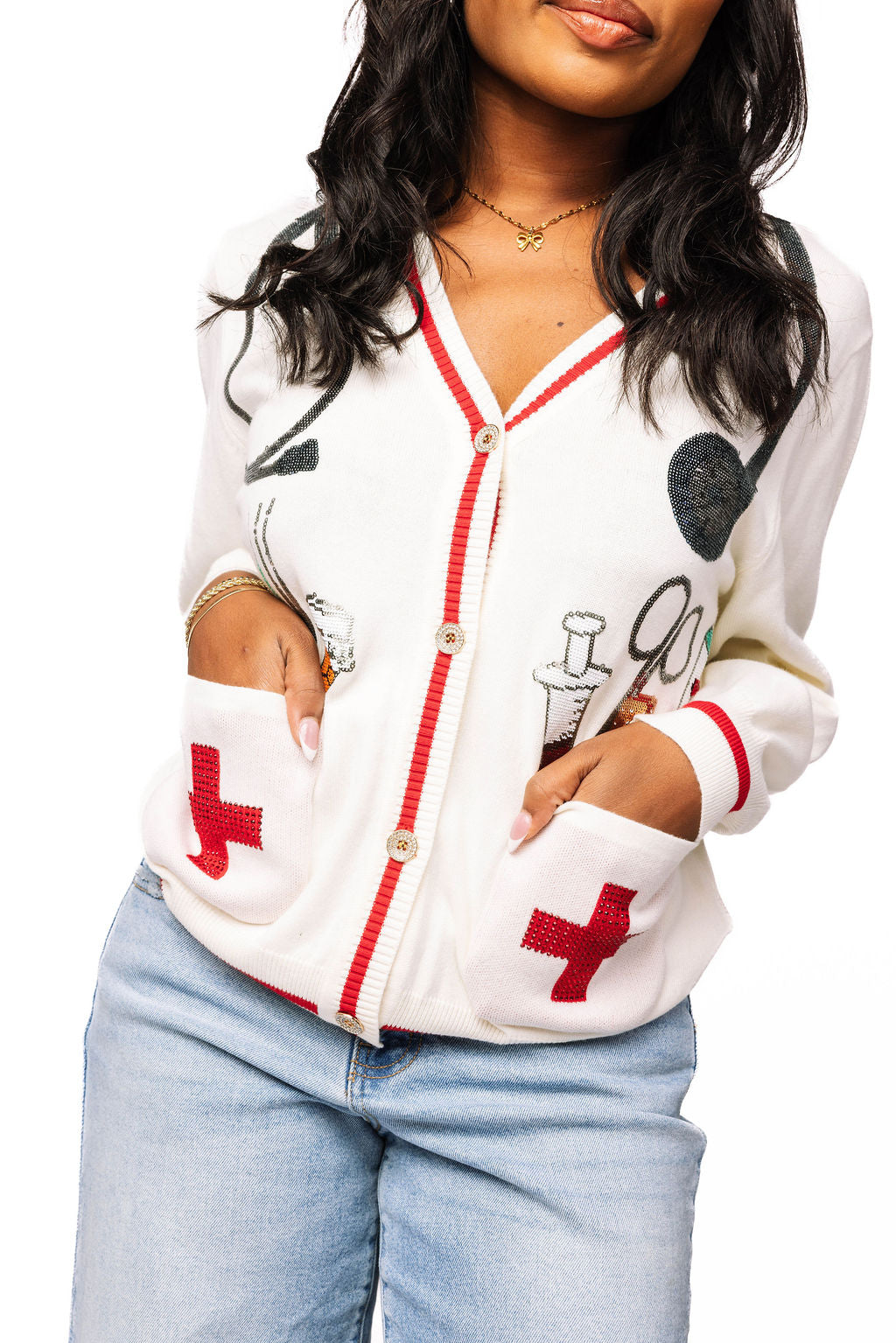 Queen of Sparkles Medical Instrument Button Up Cardigan
