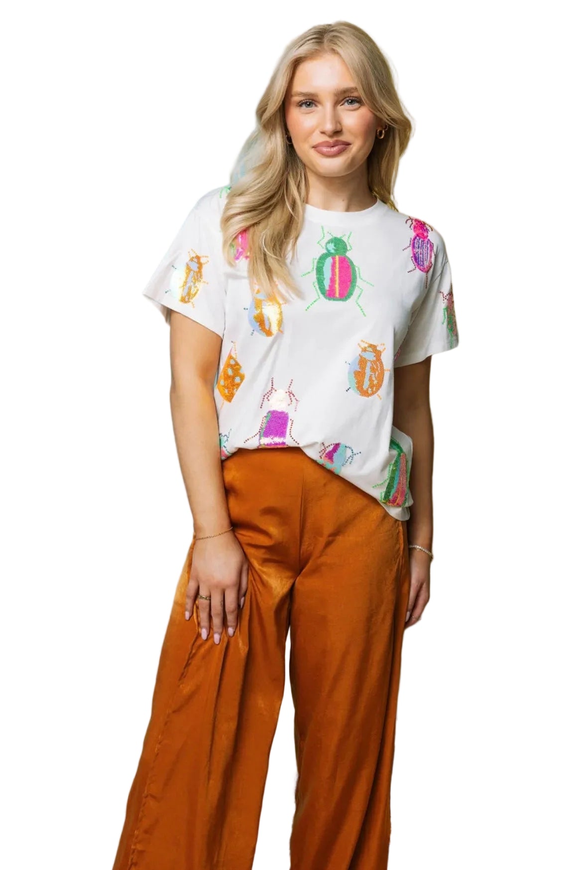 Queen of Sparkles White Scattered Neon Beetle Tee