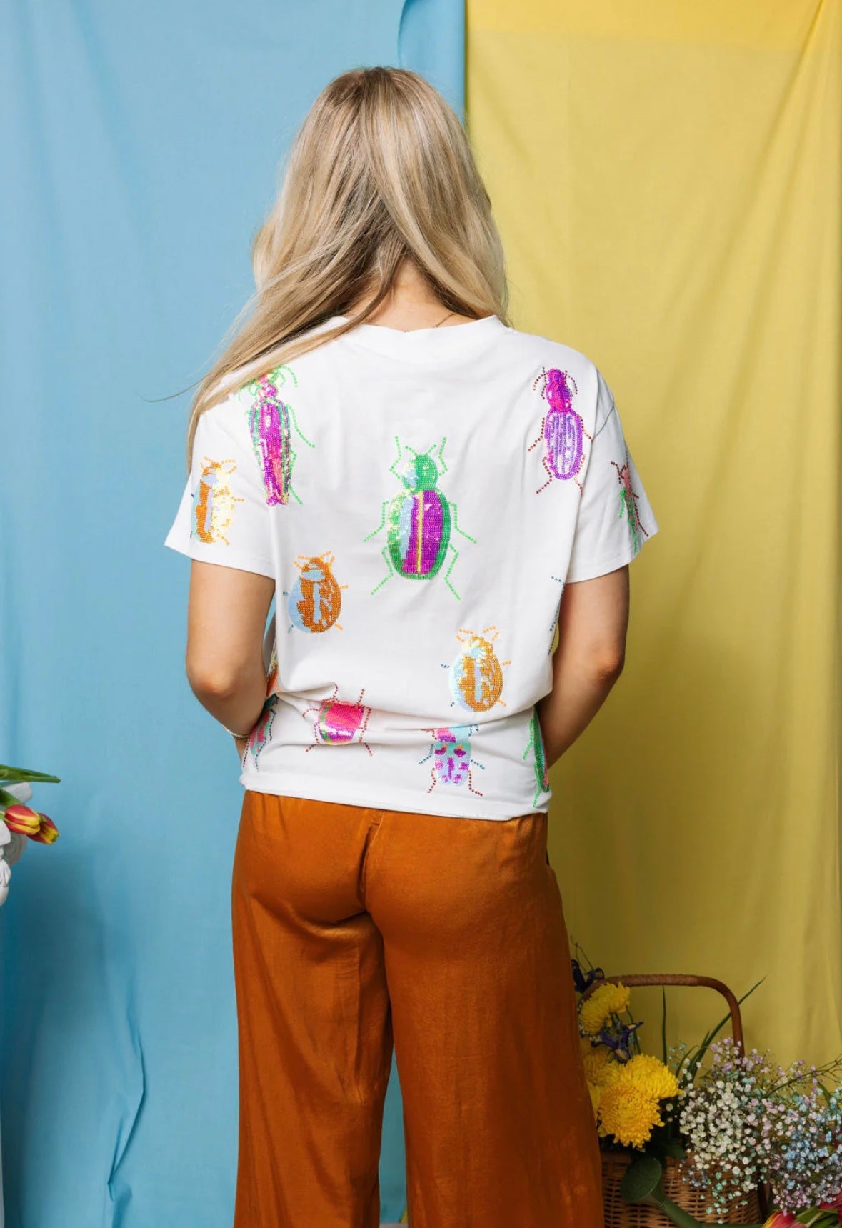 Queen of Sparkles White Scattered Neon Beetle Tee