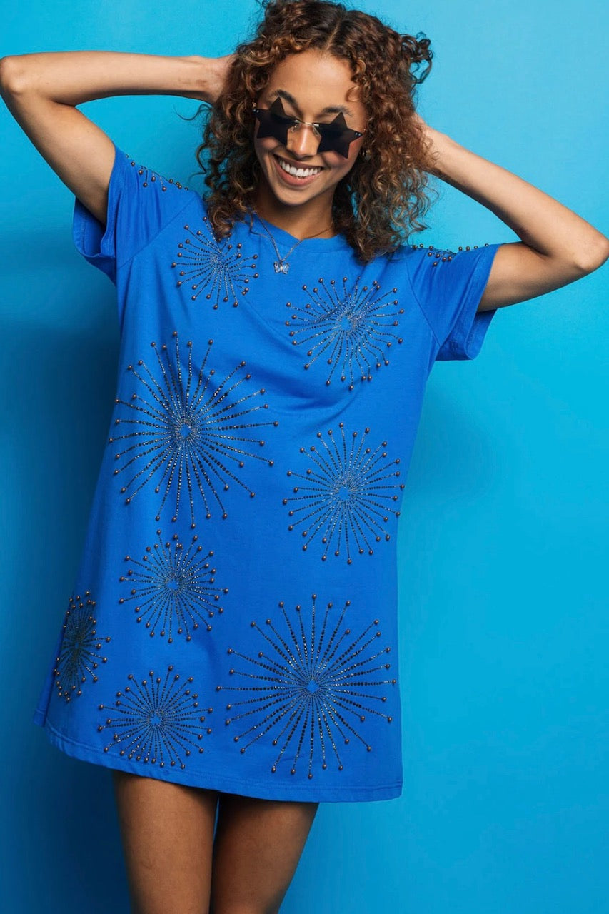 Queen of Sparkles Royal Blue Firework Tee Dress