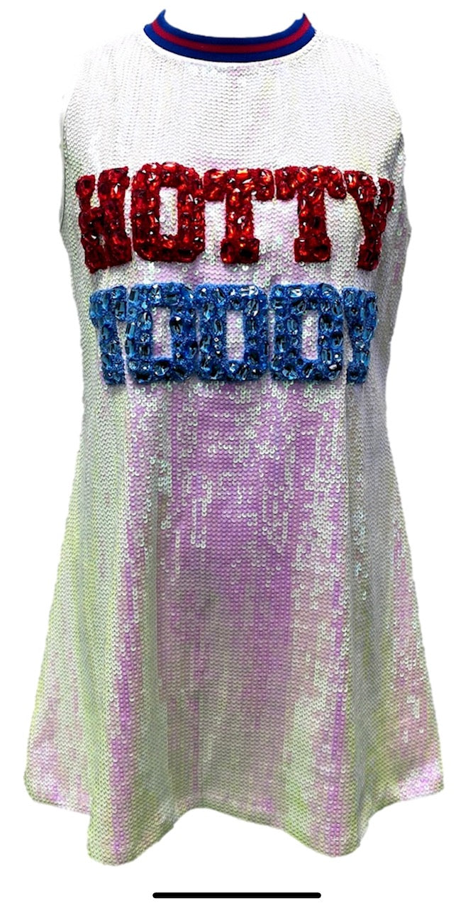 Queen of Sparkles Licensed White Full Sequin 'Hotty Toddy' Tank Dress