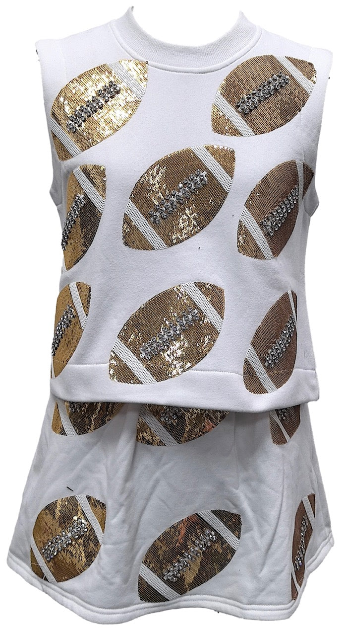 Queen of Sparkles White Scattered Sequin & Rhinestone Football Skort