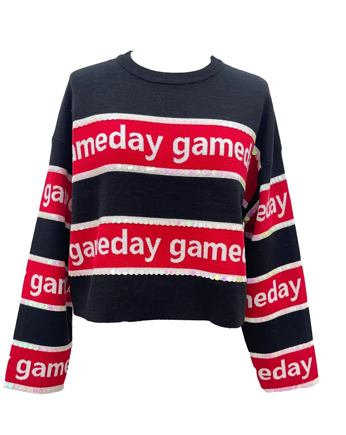 Queen of Sparkles Black Red Stripe Gameday Sweater