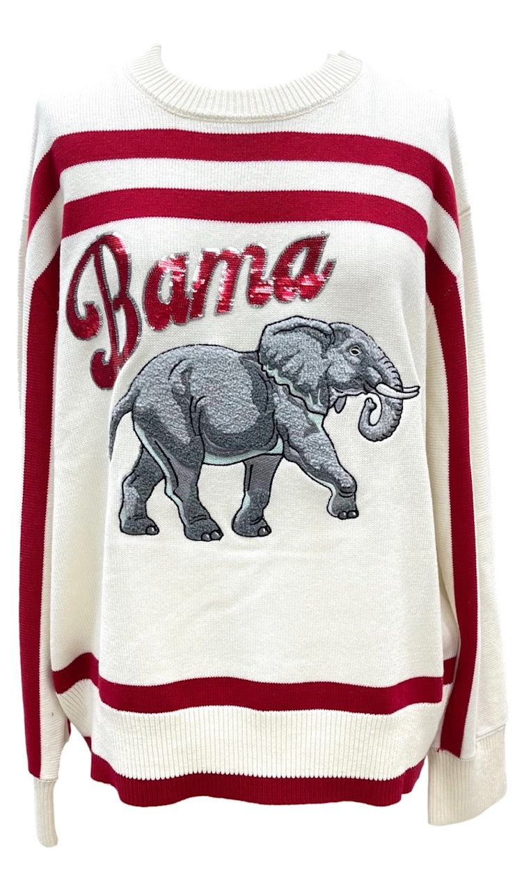 Queen of Sparkles White & Crimson 'Bama' Stripe Long Sleeve Sweater