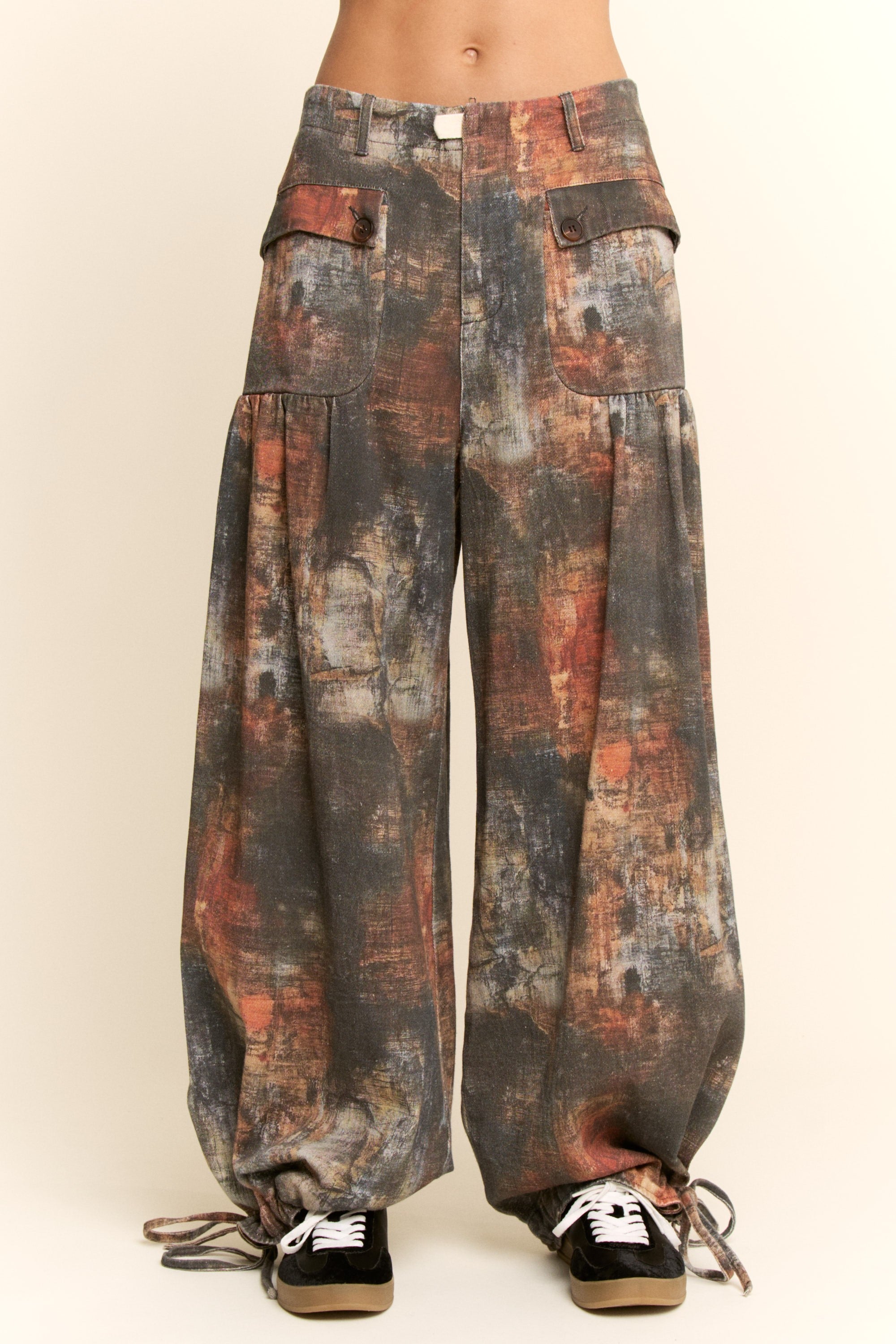 Tie Dyed Print Denim Wide-Leg Pants