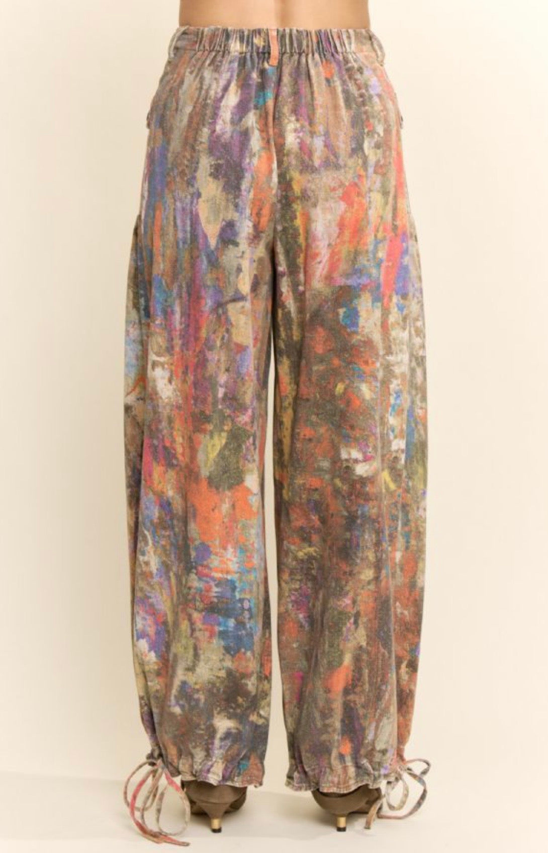 Tie Dyed Print Denim Wide-Leg Pants Olive Orange
