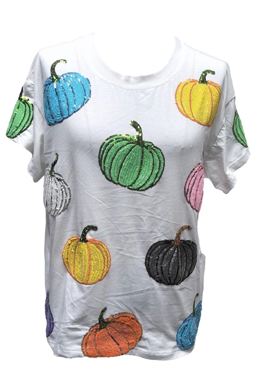 Queen of Sparkles White Multi Pumpkin Tee