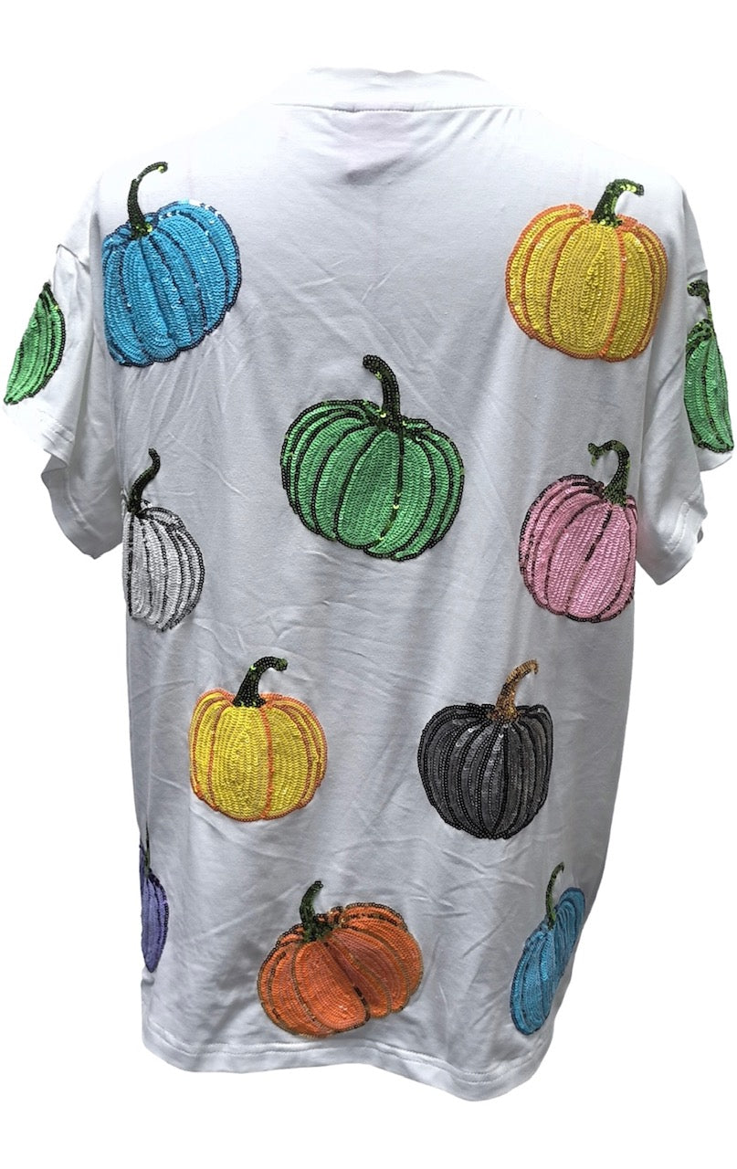 Queen of Sparkles White Multi Pumpkin Tee