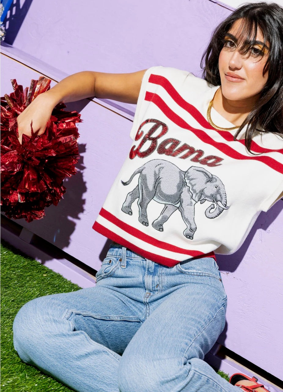 Queen of Sparkles White & Crimson 'Bama' Short Sleeve Top