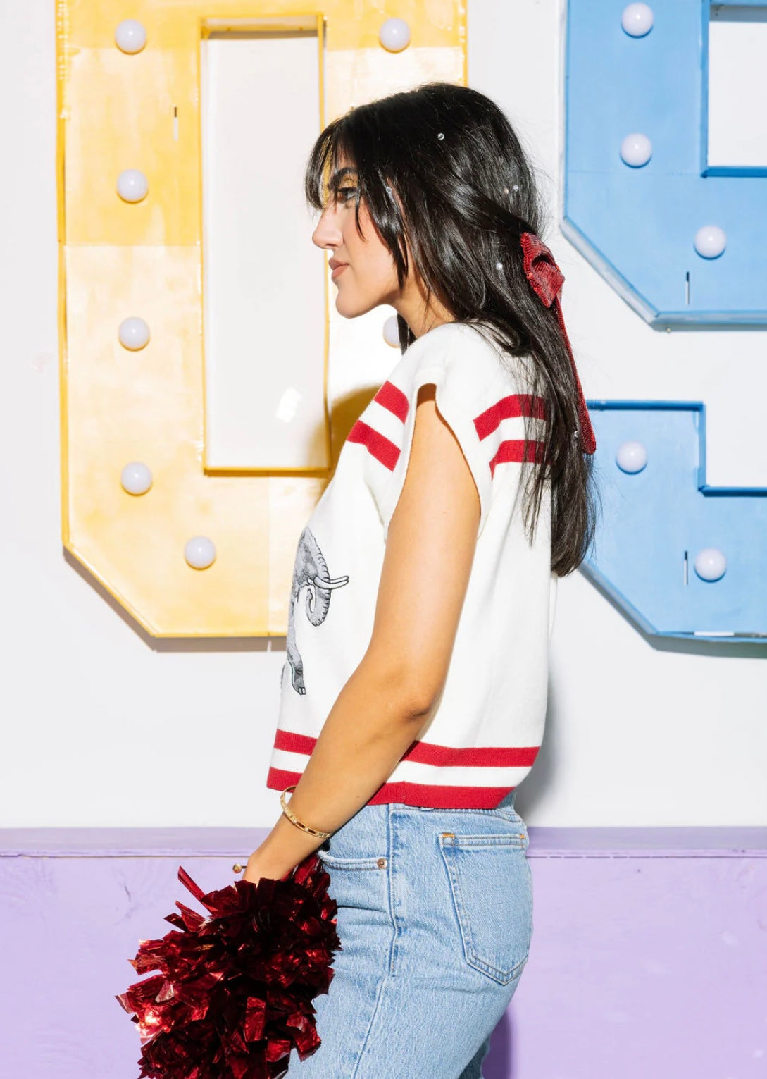 Queen of Sparkles White & Crimson 'Bama' Short Sleeve Top