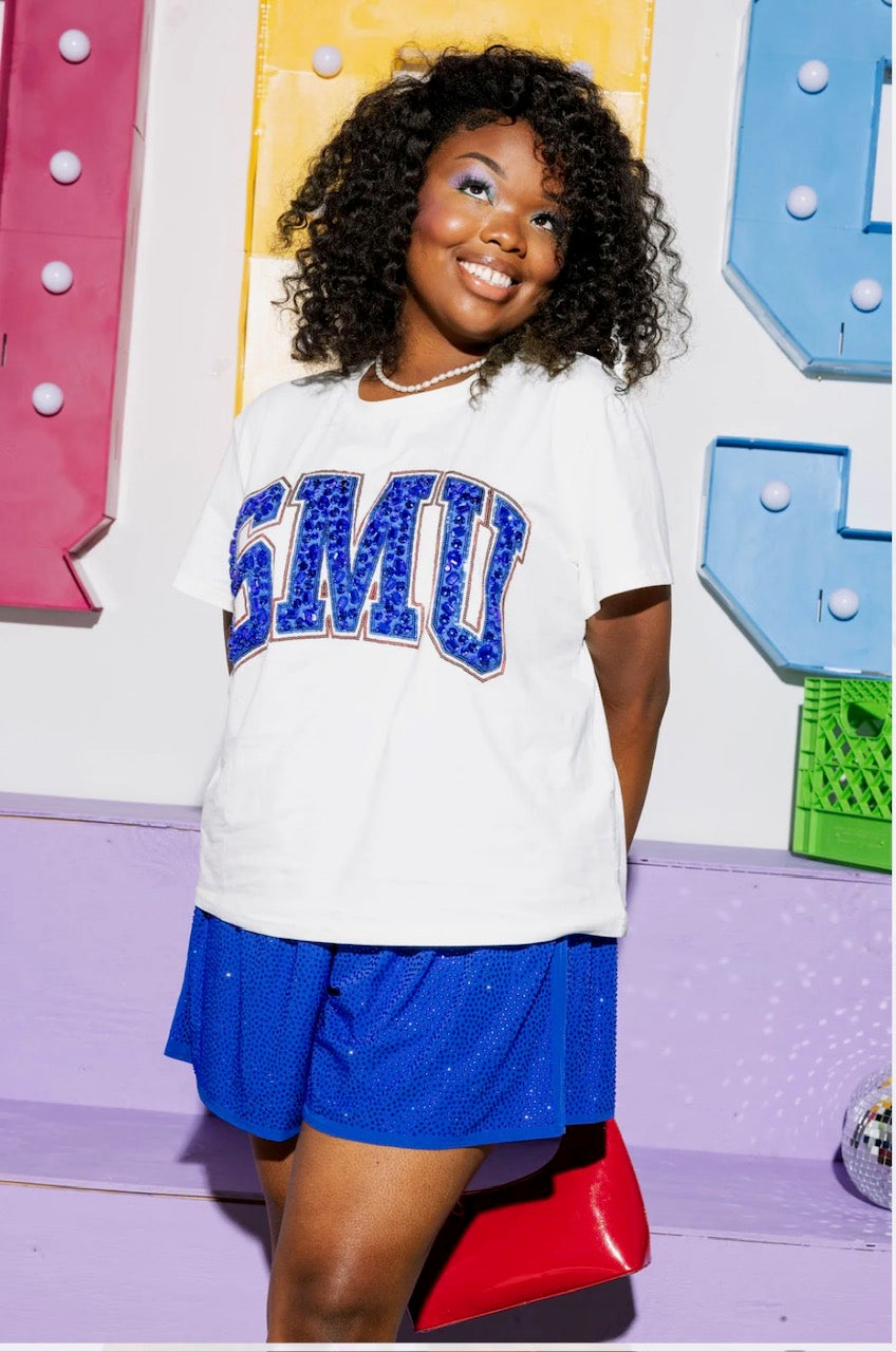 Queen of Sparkles Licensed SMU Jeweled Letter Tee