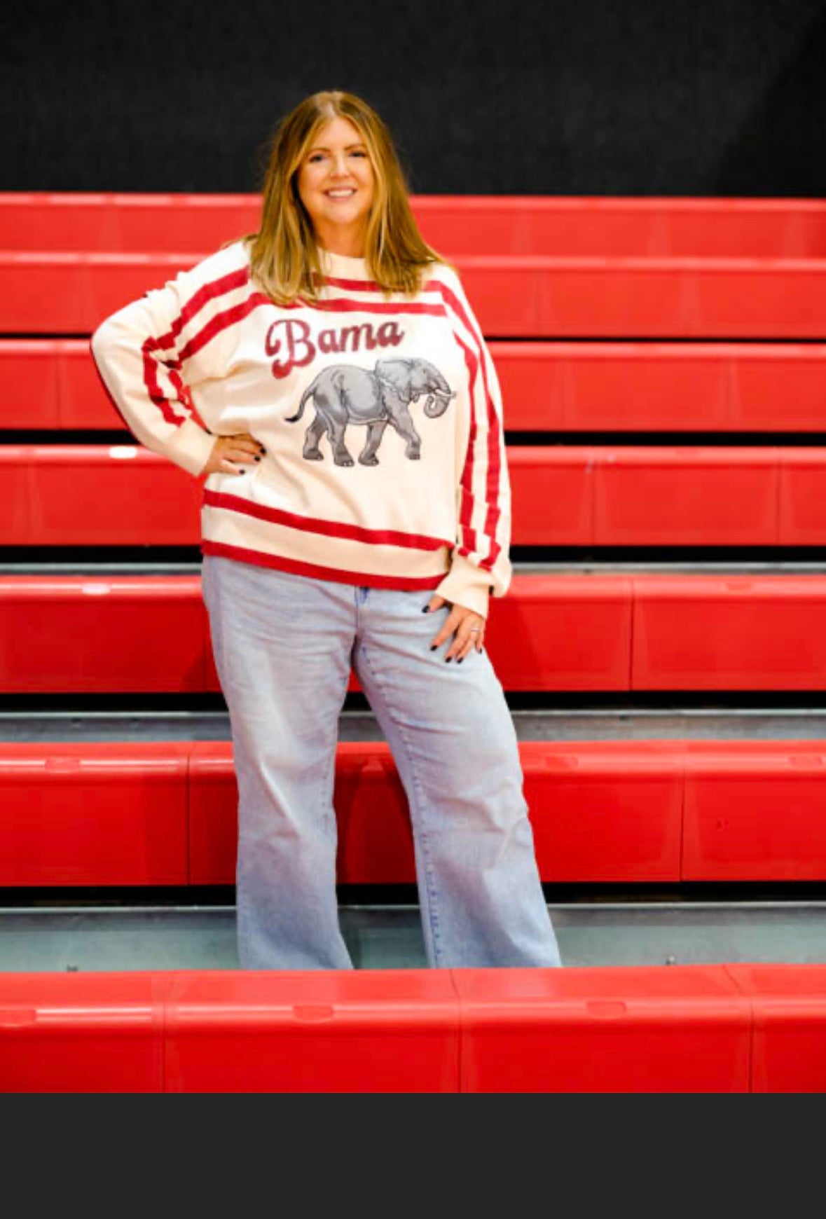 Queen of Sparkles White & Crimson 'Bama' Stripe Long Sleeve Sweater