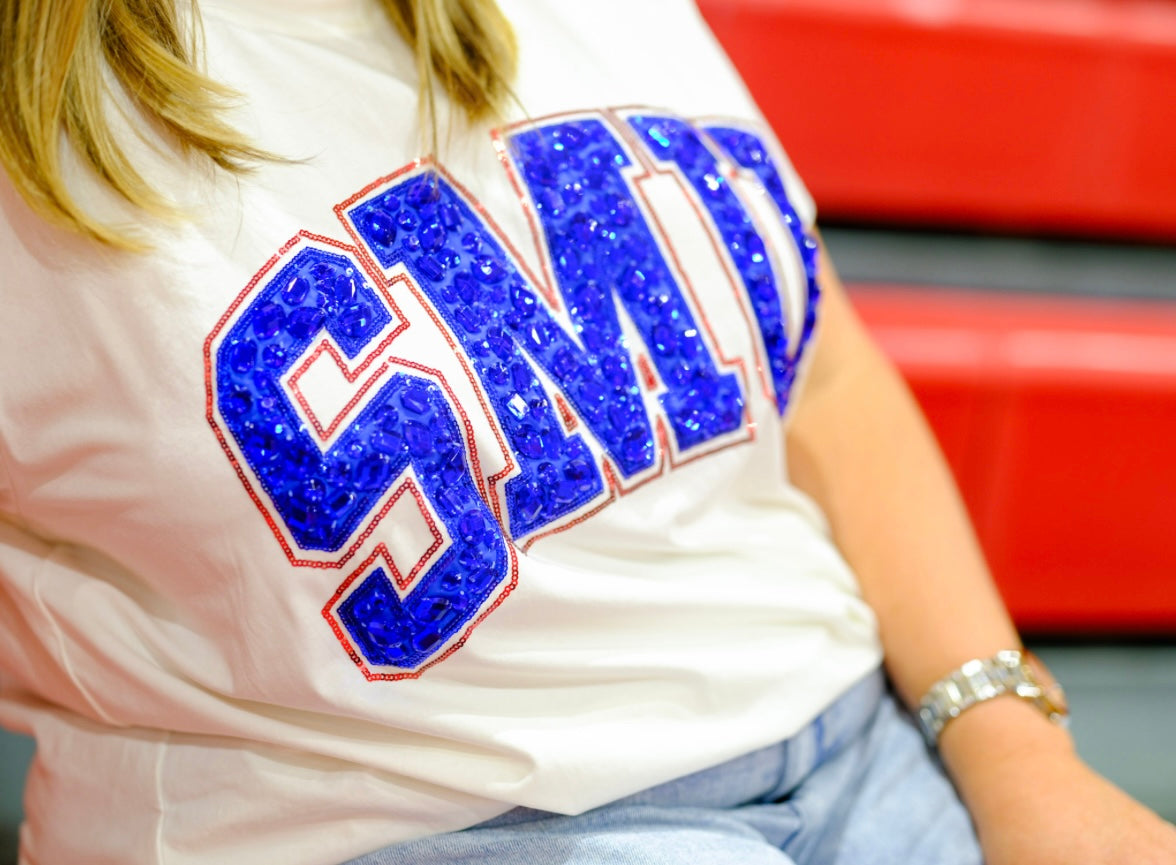 Queen of Sparkles Licensed SMU Jeweled Letter Tee