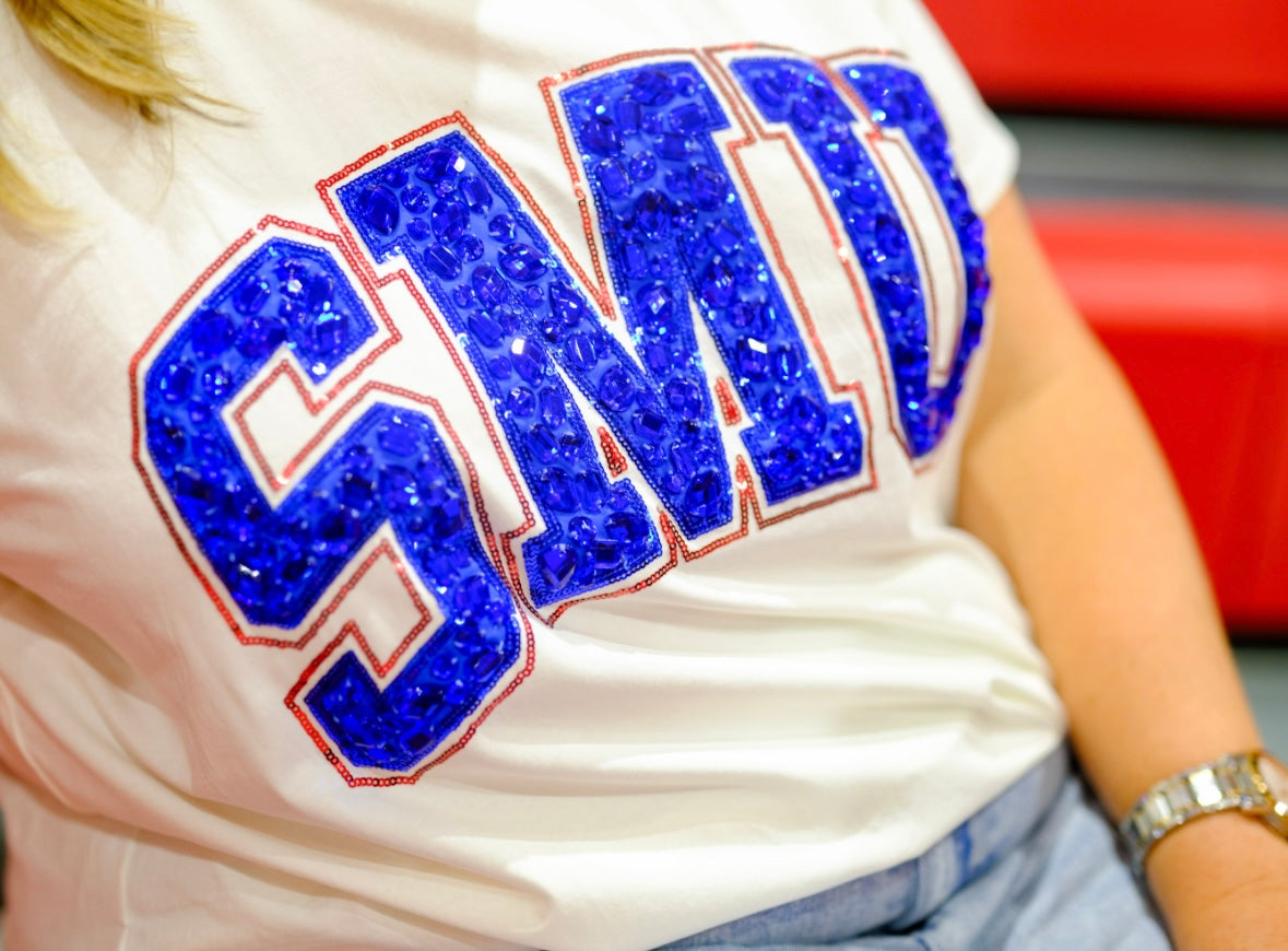 Queen of Sparkles Licensed SMU Jeweled Letter Tee