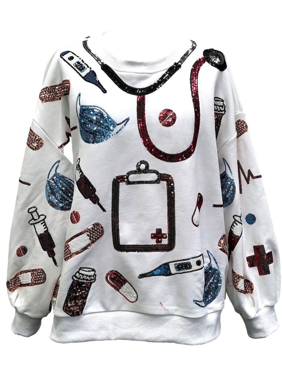 Queen of Sparkles White Doctor Icon Sweatshirt