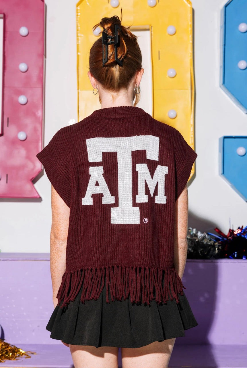 Queen of Sparkles Licensed-Gig Em Fringe Sweater Vest