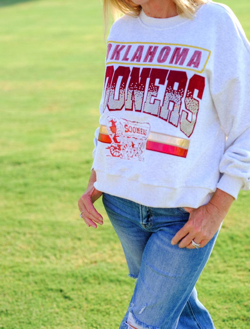 Queen of Sparkles Licensed-Grey 'Sooners' Vintage Sweatshirt