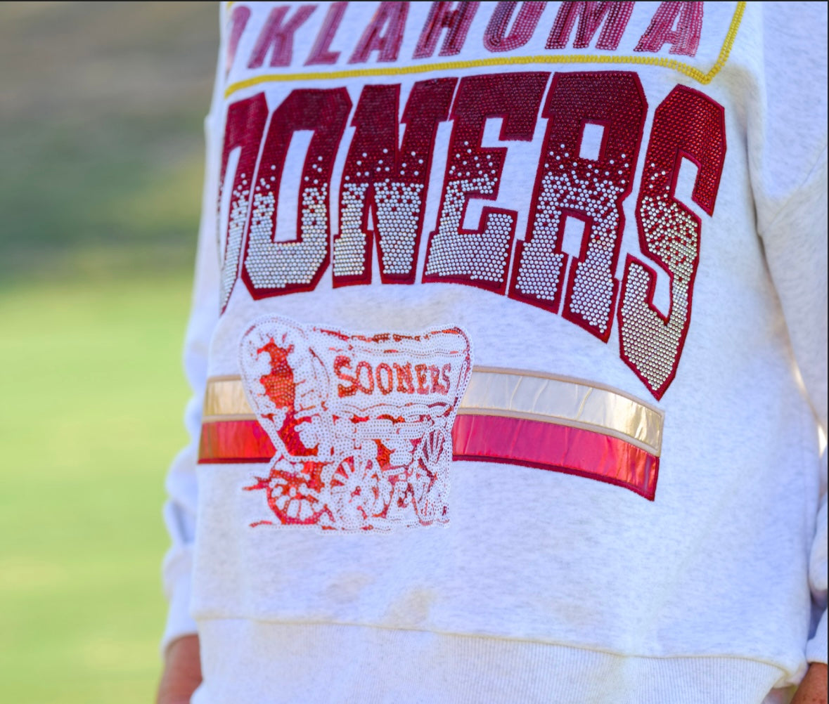 Queen of Sparkles Licensed-Grey 'Sooners' Vintage Sweatshirt