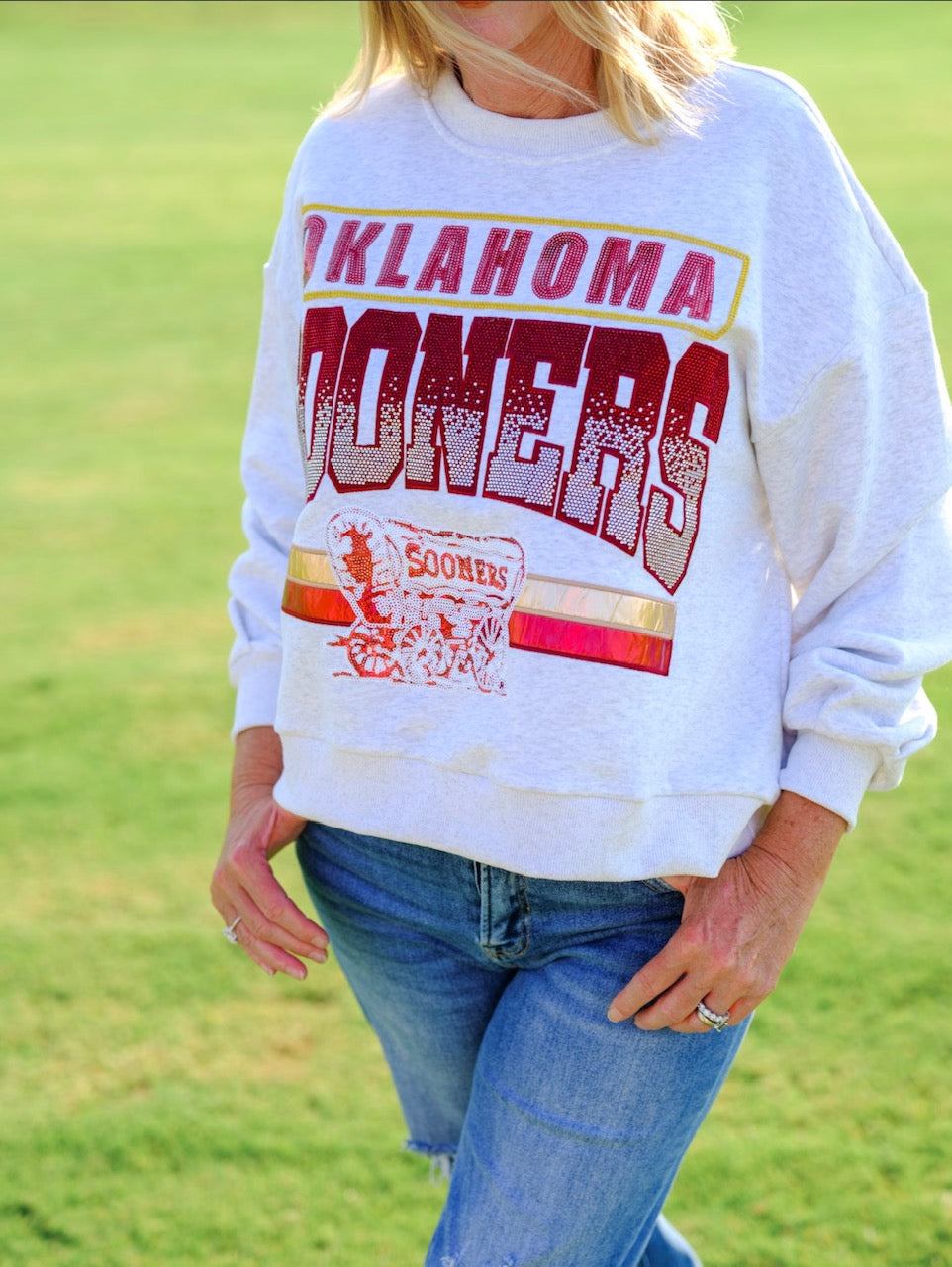 Queen of Sparkles Licensed-Grey 'Sooners' Vintage Sweatshirt
