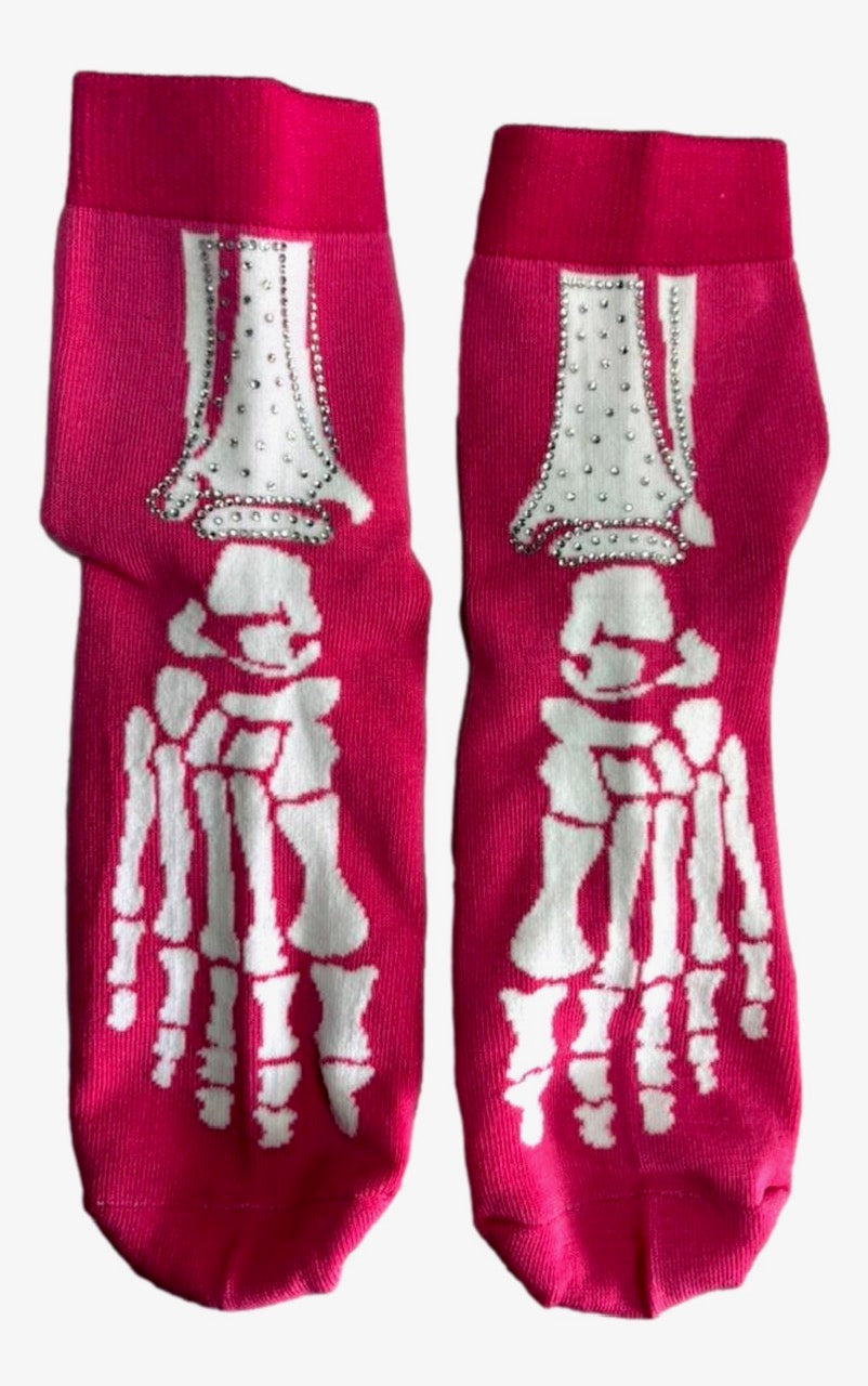 Queen of Sparkles Pink & White Skeleton Socks