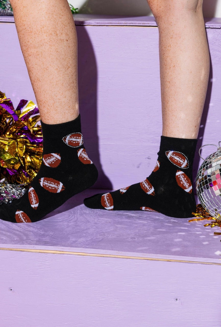 Queen of Sparkles Black Football Rhinestone Socks