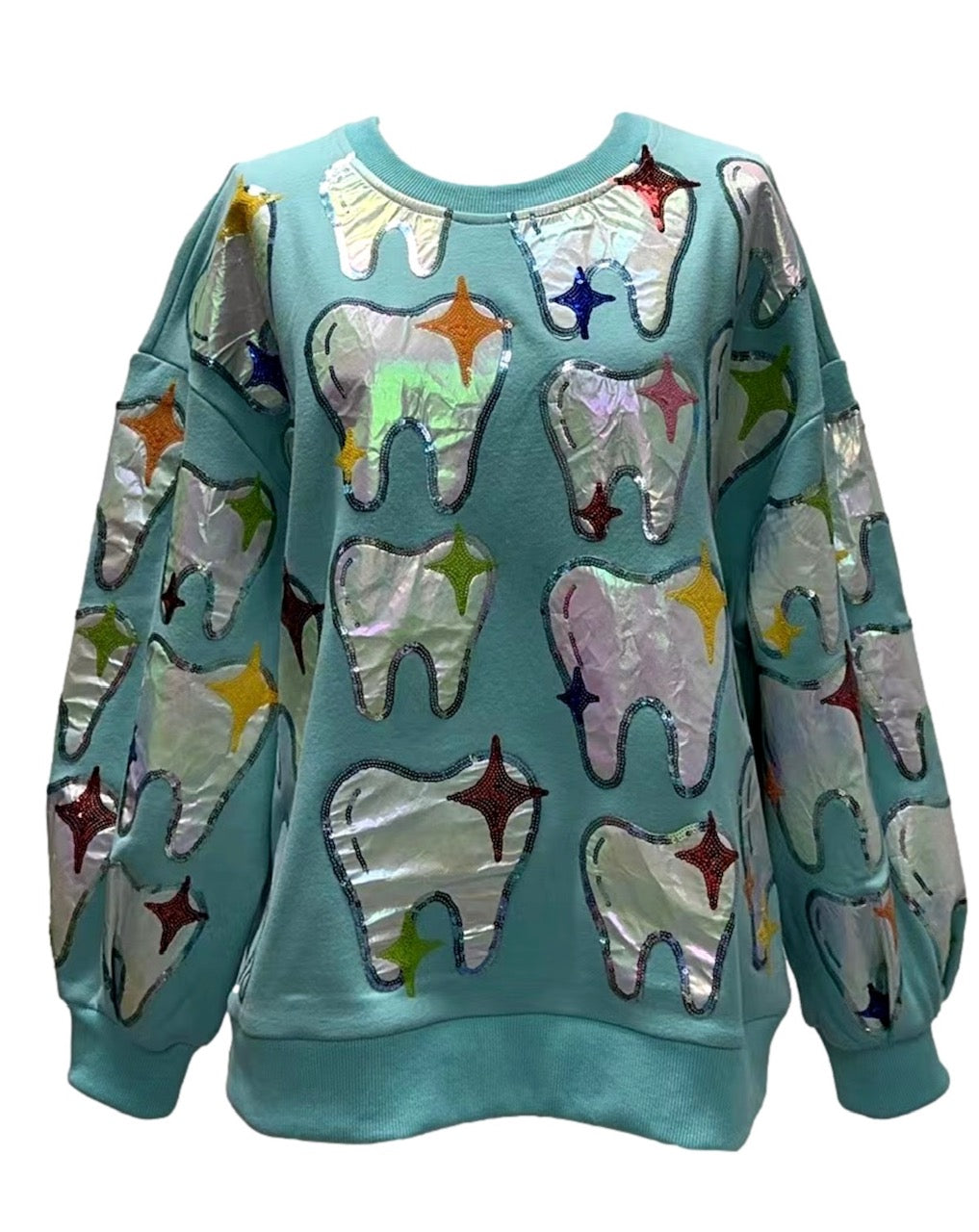 Queen of Sparkles Mint Metallic Tooth Sparkle Sweatshirt