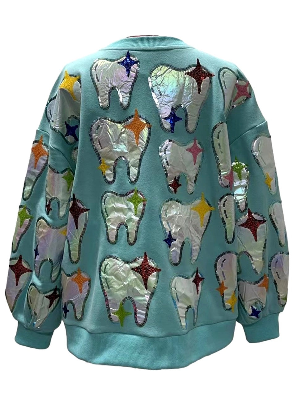 Queen of Sparkles Mint Metallic Tooth Sparkle Sweatshirt