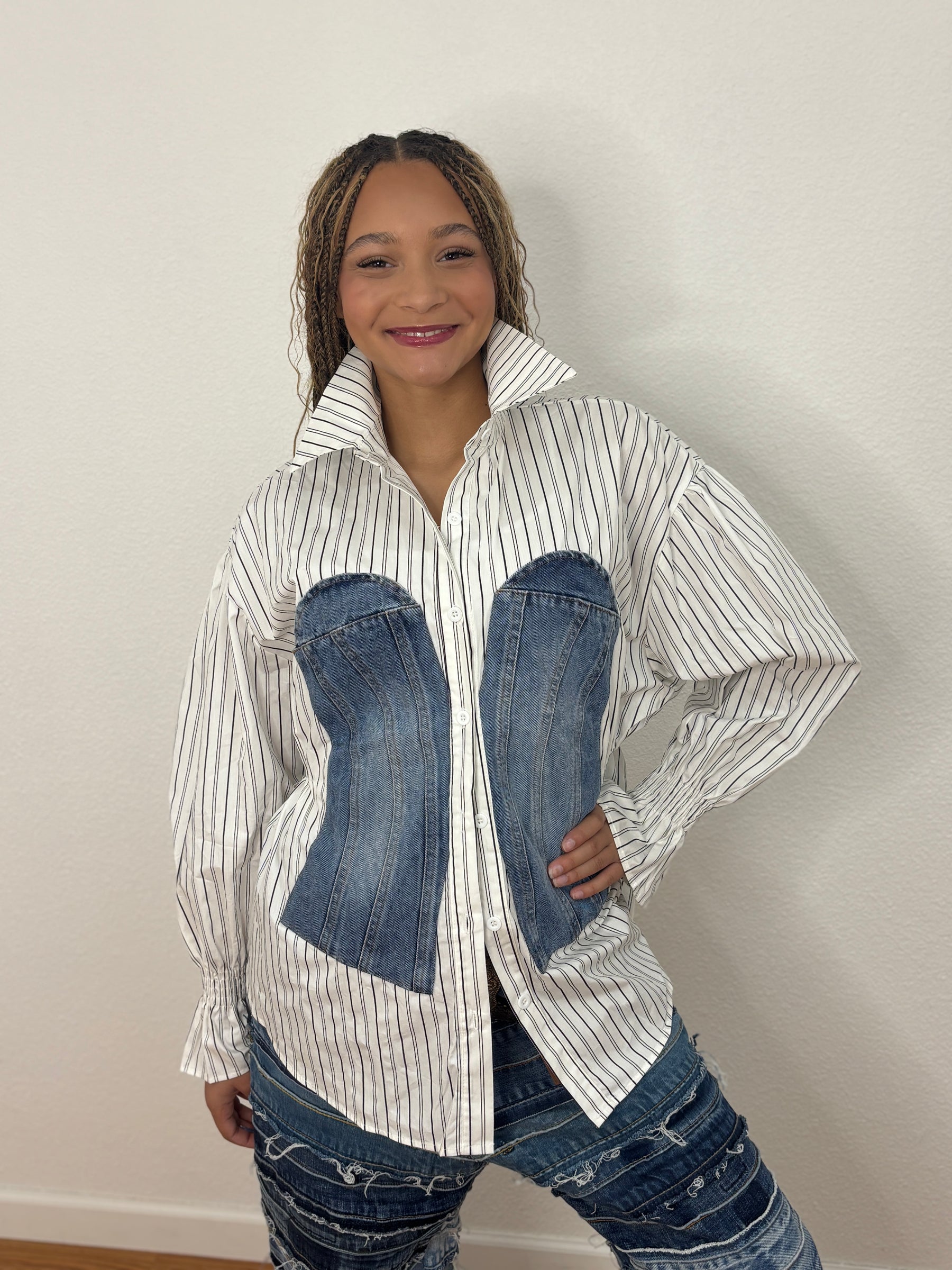Pinstripe and Denim Blouse