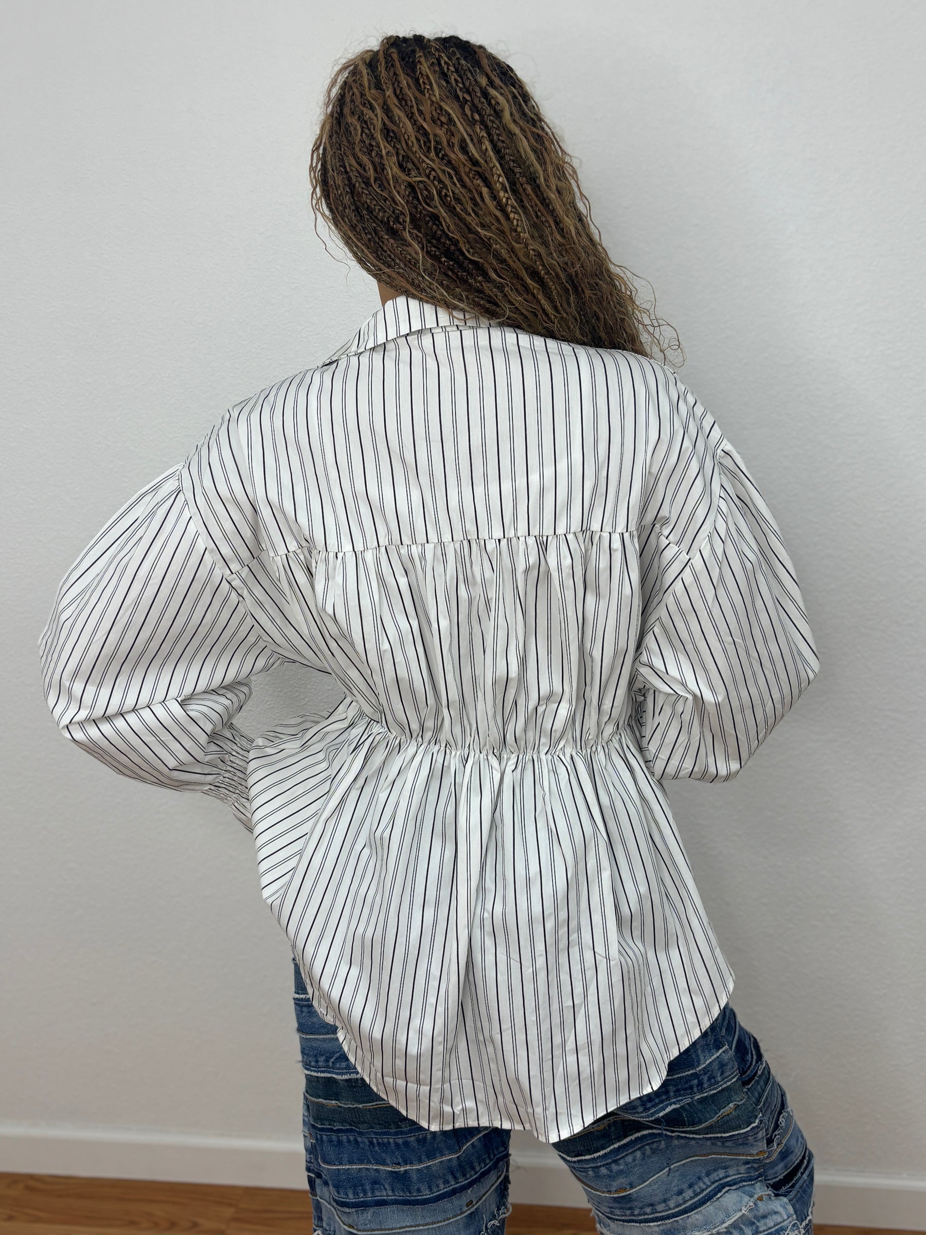 Pinstripe and Denim Blouse