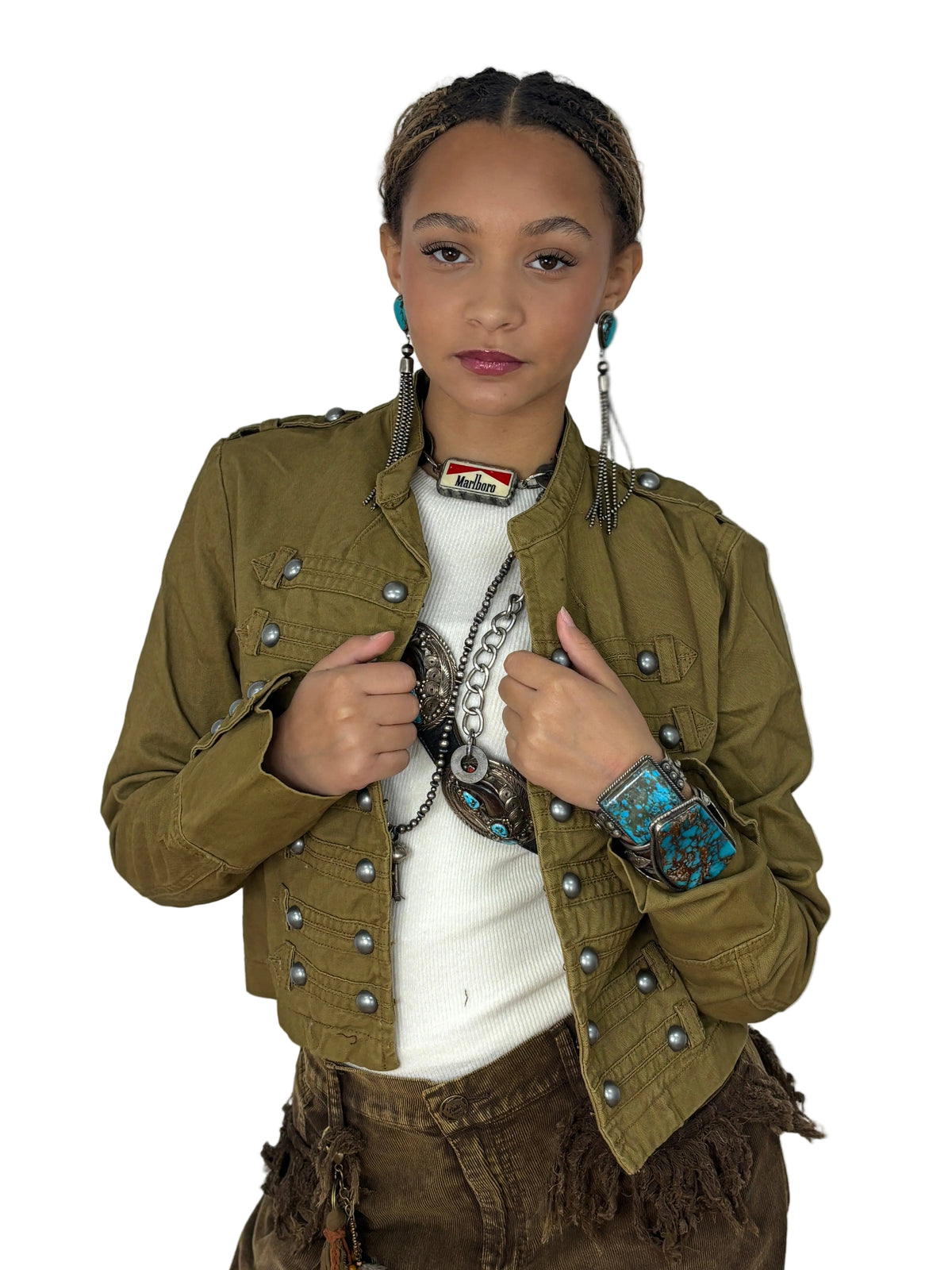 Denim Military Style Jacket in Natural