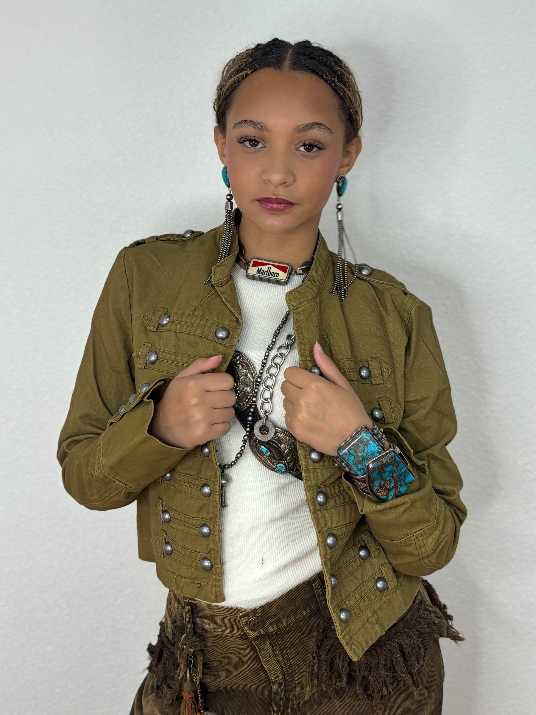 Denim Military Style Jacket in Natural